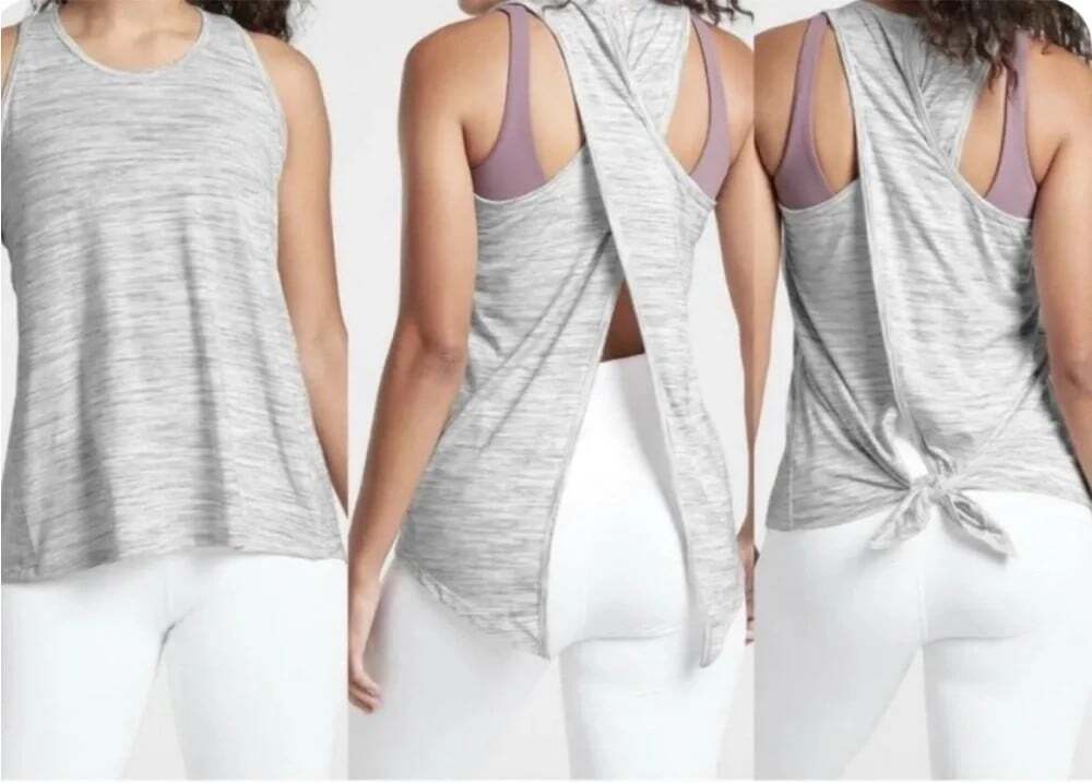 Athleta Essence Vital tie back tank heather gray size small VGUC athleisure yoga - Picture 2 of 10